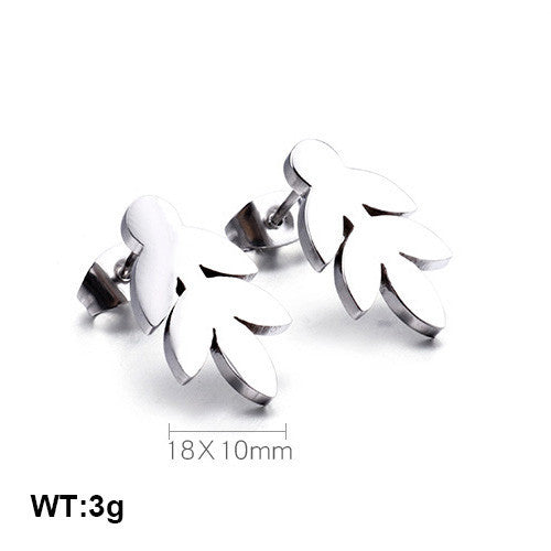 1 Pair Simple Style Leaf Inlay Stainless Steel Zircon Ear Studs