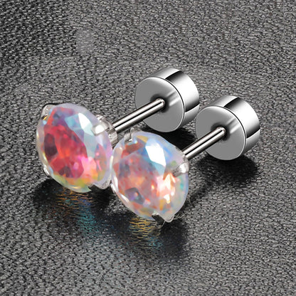 6 Pairs Casual Elegant Round Inlay Stainless Steel Zircon Gold Plated Ear Studs