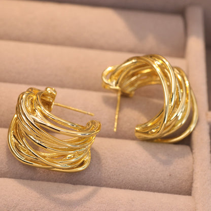 1 Pair Ig Style Glam Exaggerated Irregular Solid Color Spiral Plating Hollow Out Metal Copper 18k Gold Plated Drop Earrings Ear Studs