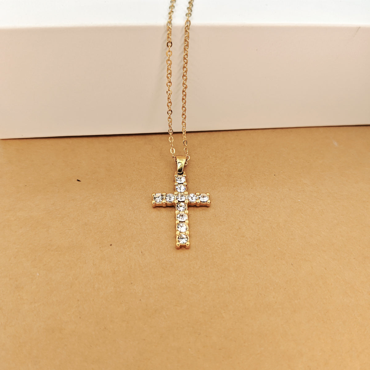 Simple Style Cross Stainless Steel Plating Inlay Rhinestones 18k Gold Plated Pendant Necklace