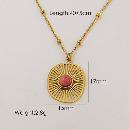 Classic Style Geometric Titanium Steel Plating Inlay Natural Stone Pendant Necklace