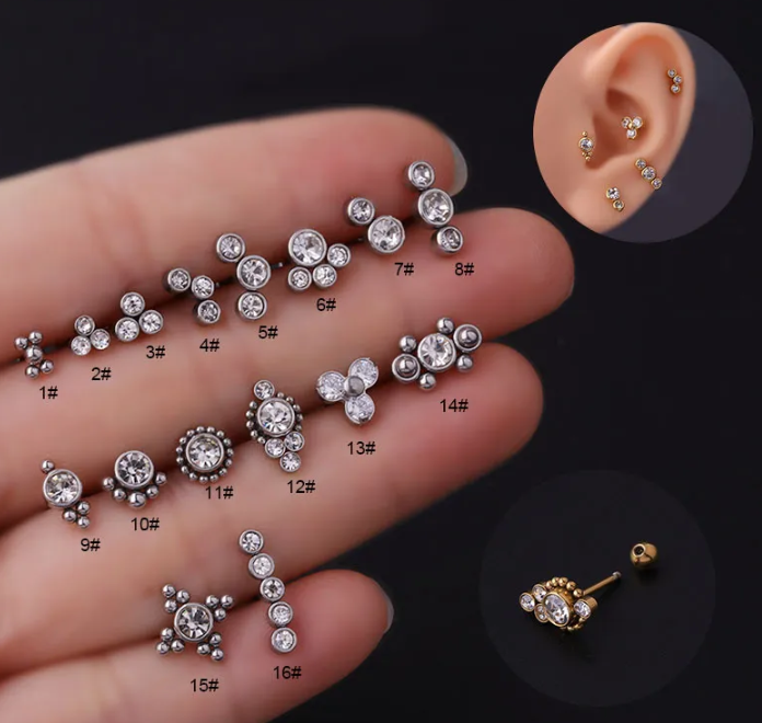 Ear Cartilage Rings & Studs Fashion Round 316 Stainless Steel  Plating Inlay Zircon