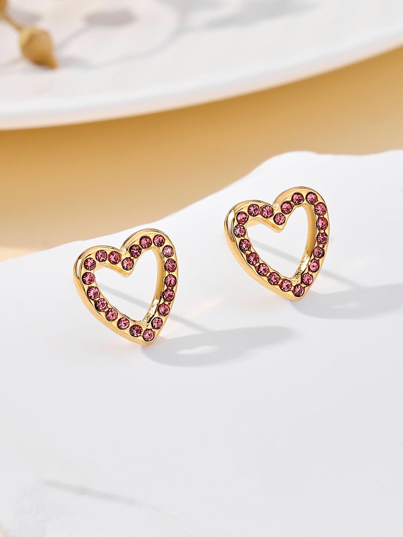 1 Pair Sweet Simple Style Heart Shape Plating Inlay Stainless Steel Zircon 18k Gold Plated Ear Studs