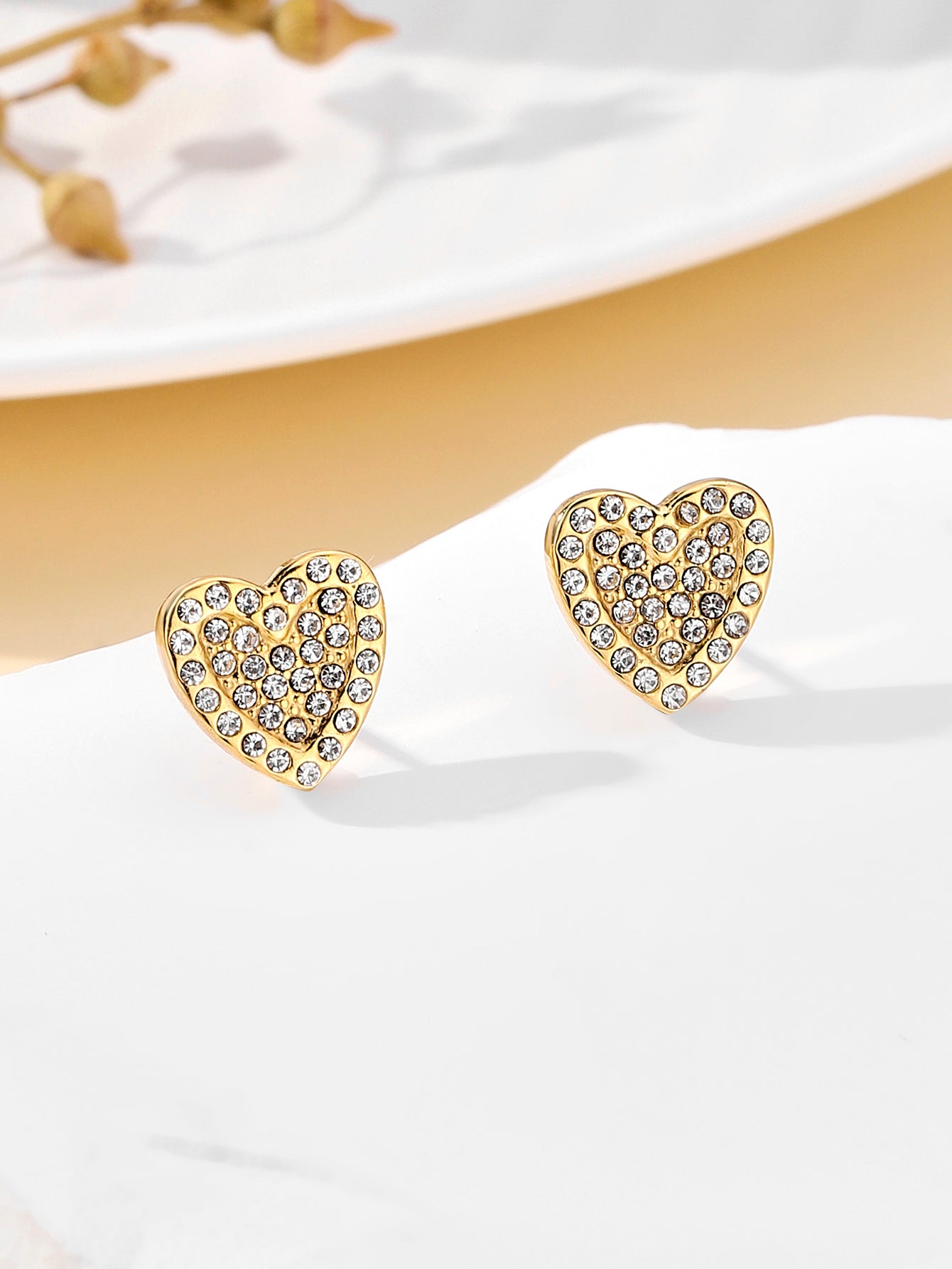 1 Pair Ig Style Simple Style Heart Shape Plating Inlay Stainless Steel Zircon 18k Gold Plated Ear Studs