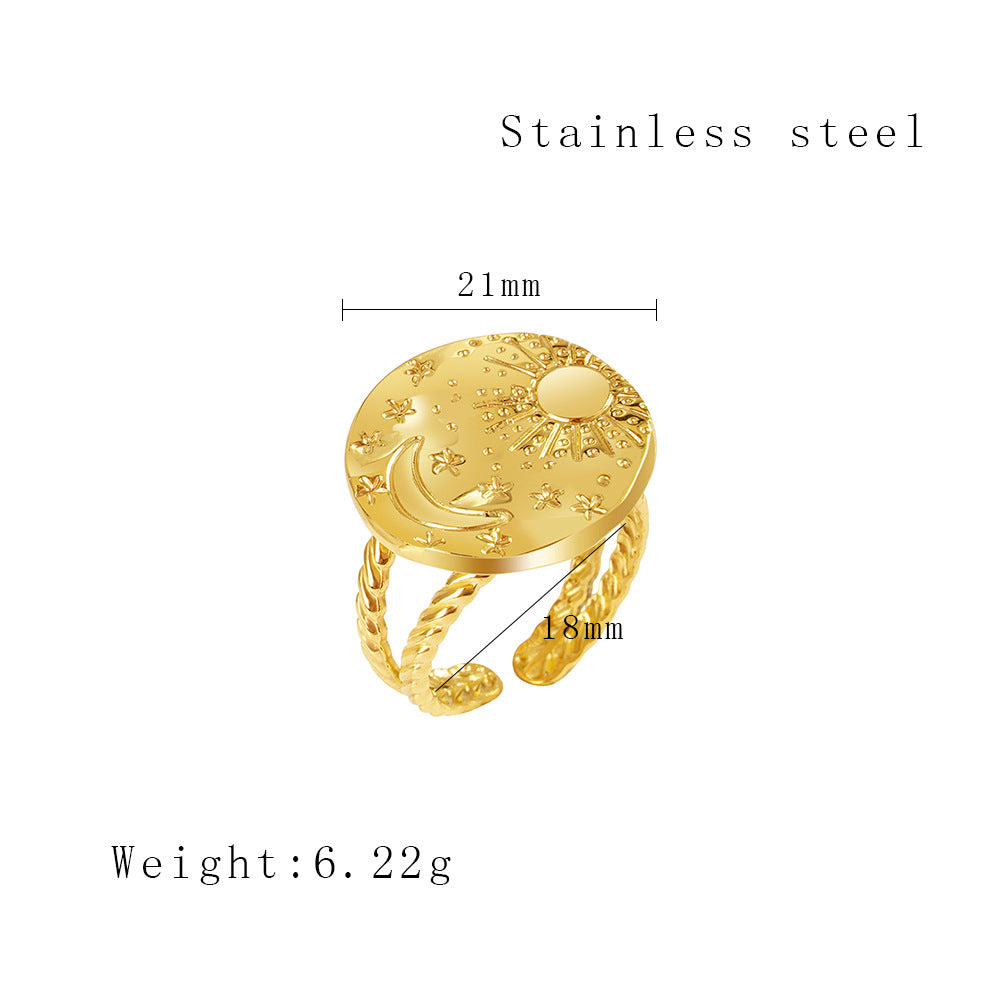 Ig Style Simple Style Sun Star Moon Titanium Steel Plating Open Rings