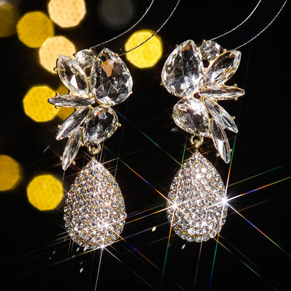 1 Pair Elegant Shiny Water Droplets Inlay Alloy Rhinestones Zircon Drop Earrings