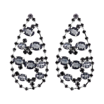 1 Pair Retro Shiny Water Droplets Hollow Out Alloy Glass Rhinestones Glass Drop Earrings