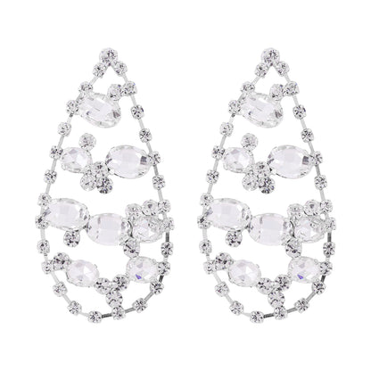 1 Pair Retro Shiny Water Droplets Hollow Out Alloy Glass Rhinestones Glass Drop Earrings