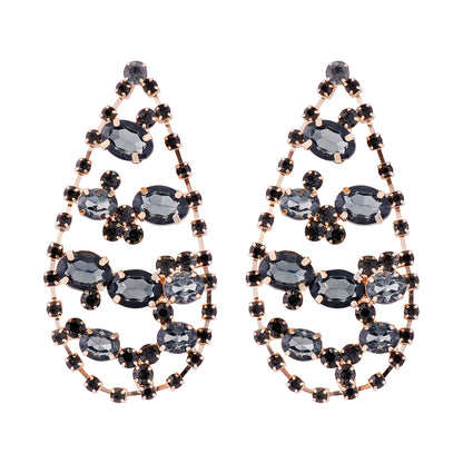 1 Pair Retro Shiny Water Droplets Hollow Out Alloy Glass Rhinestones Glass Drop Earrings