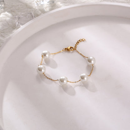 Elegant French Style Simple Style Round Stainless Steel Pearl Plating 18k Gold Plated Bracelets