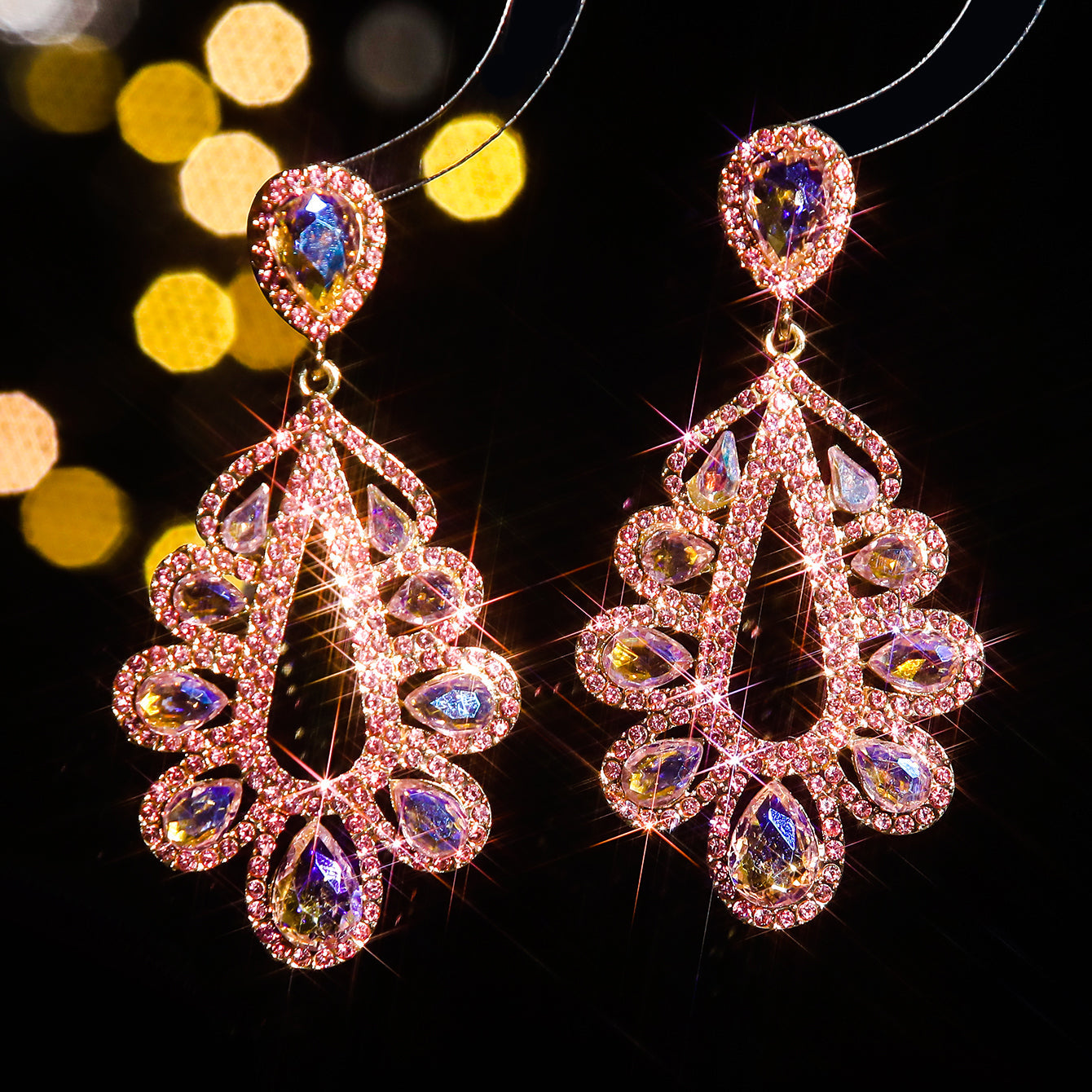 1 Pair Elegant Shiny Water Droplets Inlay Alloy Rhinestones Zircon Drop Earrings