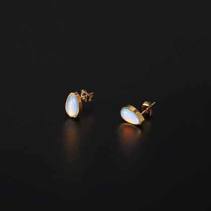 1 Pair Ig Style Simple Style Water Droplets Plating Inlay Stainless Steel Opal 18k Gold Plated Ear Studs