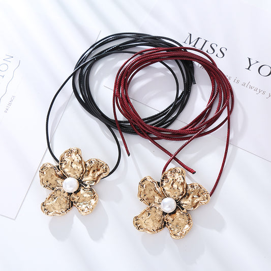 Vacation Flower Alloy Rope Plating Inlay Pearl Plated Ancient & Gold Women's Choker