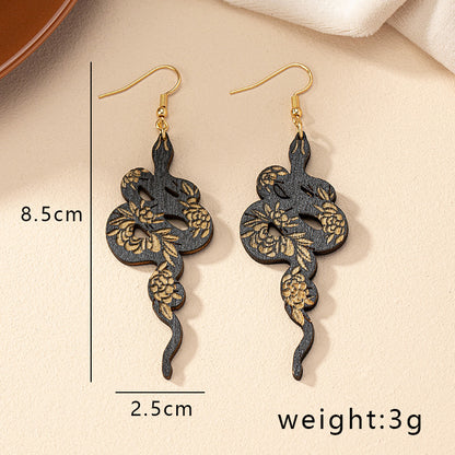 1 Pair Retro Snake Plating Wood Drop Earrings