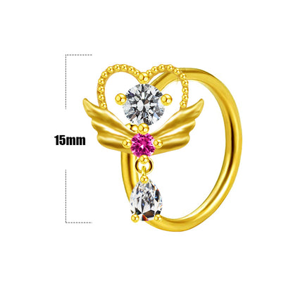 Casual Elegant Star Heart Shape Wings Stainless Steel Copper White Gold Plated Gold Plated Rhinestones Zircon Nose Ring In Bulk