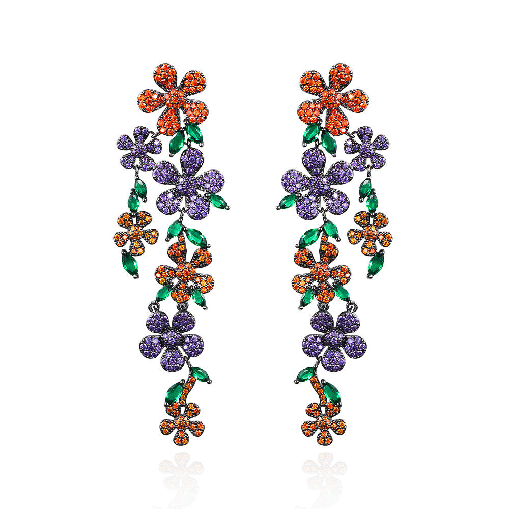 1 Pair Casual Romantic Flower Plating Inlay Copper Zircon Rhodium Plated Silver Plated Drop Earrings