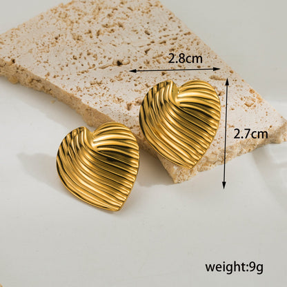 1 Pair Vintage Style Heart Shape Plating Stainless Steel 18k Gold Plated Ear Studs