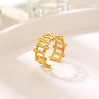 French Style Simple Style Irregular Lattice Heart Shape Stainless Steel Plating Hollow Out 18k Gold Plated Rings