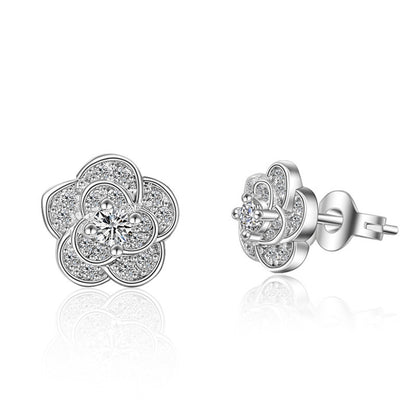 1 Pair Lady Flower Plating Inlay Copper Zircon White Gold Plated Ear Studs