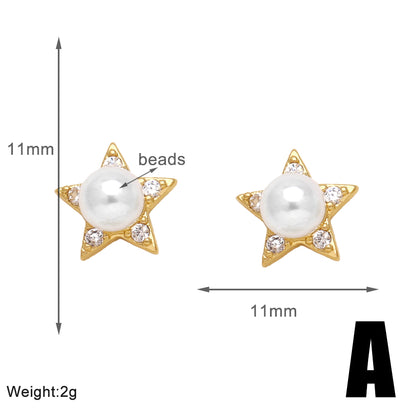 1 Pair Simple Style Star Petal Bee Plating Inlay Copper Zircon 18k Gold Plated Ear Studs