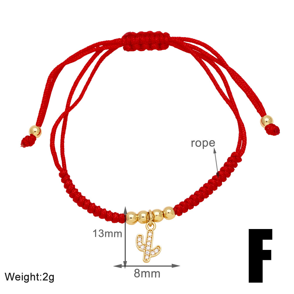 Modern Style Simple Style Cactus Heart Shape Key Rope Copper Plating Inlay Zircon 18k Gold Plated Unisex Bracelets