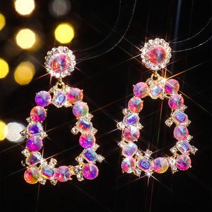 1 Pair Elegant Geometric Color Block Plating Inlay Alloy Rhinestones Zircon Drop Earrings