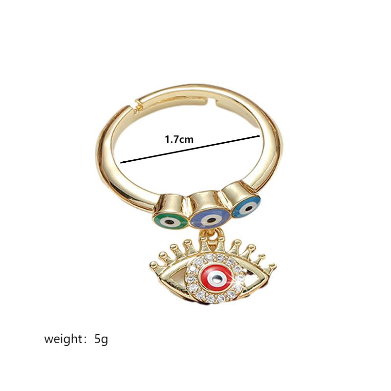 Commute Devil's Eye Heart Shape Copper Enamel Plating Inlay Zircon 18k Gold Plated Open Rings