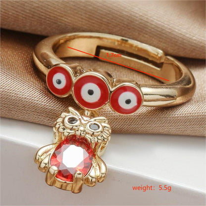 Commute Devil's Eye Heart Shape Copper Enamel Plating Inlay Zircon 18k Gold Plated Open Rings