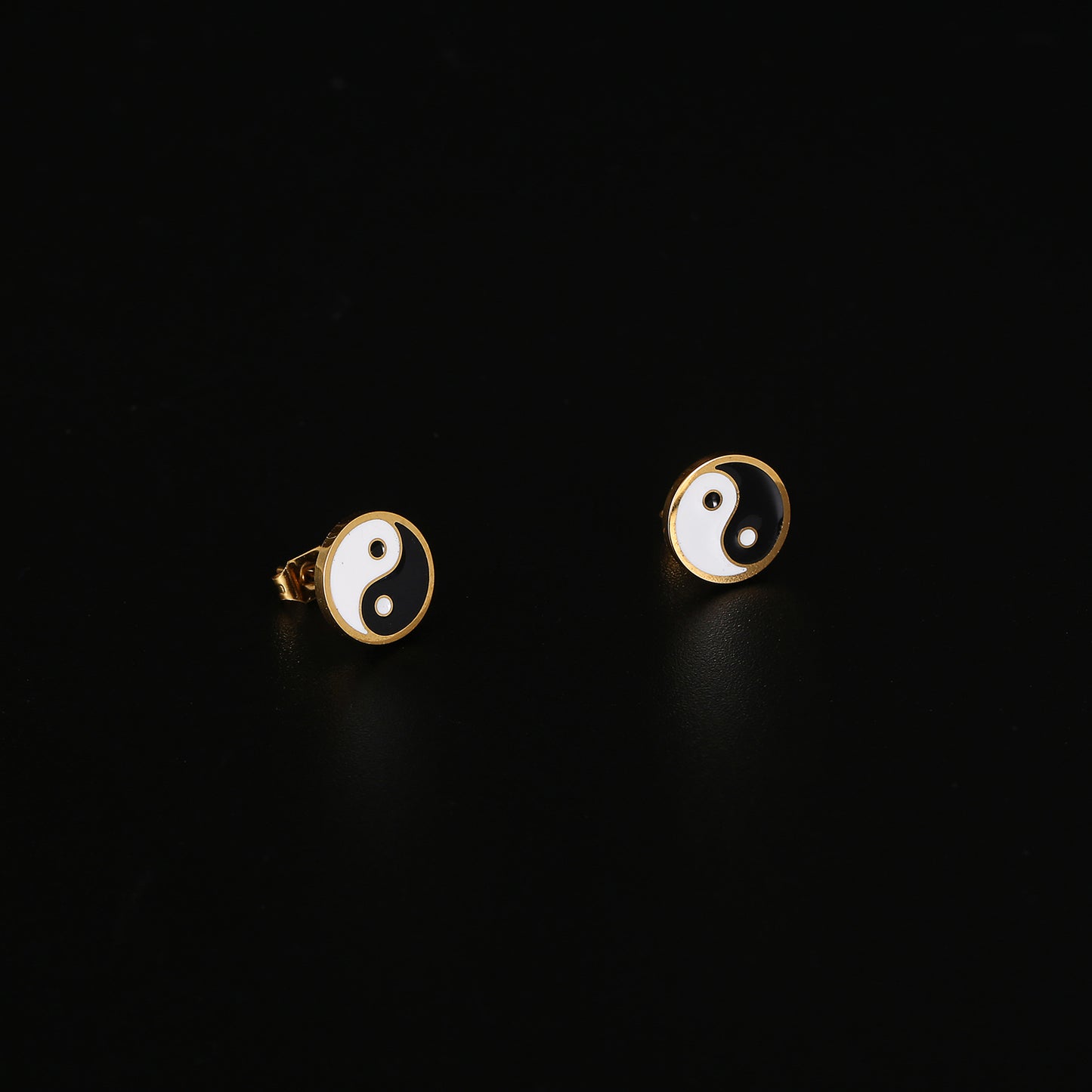 1 Pair Simple Style Tai Chi Epoxy Plating Stainless Steel 18k Gold Plated Ear Studs