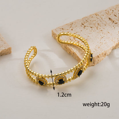 Glam Geometric Copper 18k Gold Plated Zircon Rings Bracelets In Bulk