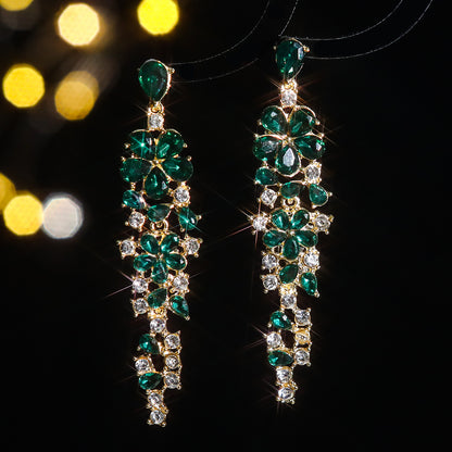 1 Pair Elegant Luxurious Flower Tassel Plating Inlay Alloy Rhinestones Zircon Drop Earrings