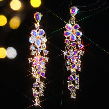 1 Pair Elegant Luxurious Flower Tassel Plating Inlay Alloy Rhinestones Zircon Drop Earrings