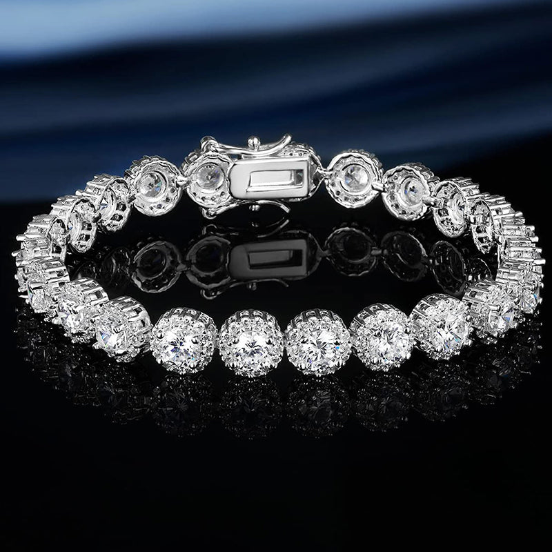 Copper White Gold Plated Classic Style Shiny Round Inlay Zircon Bracelets