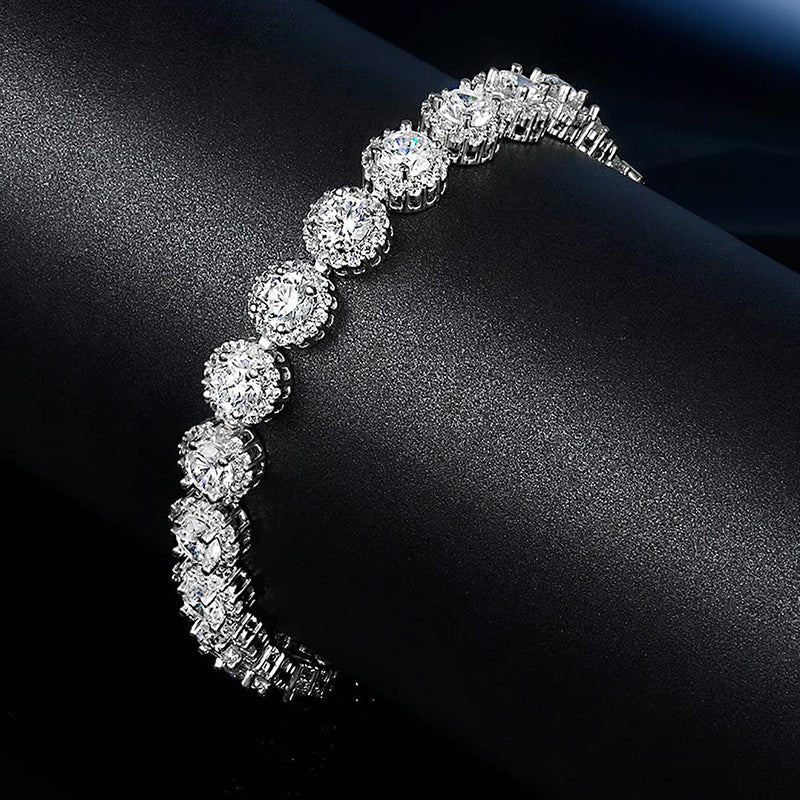 Copper White Gold Plated Classic Style Shiny Round Inlay Zircon Bracelets