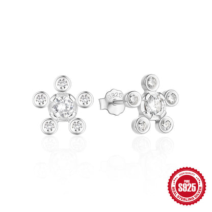 1 Pair Simple Style Geometric Round Flower Plating Inlay Sterling Silver Zircon Ear Studs