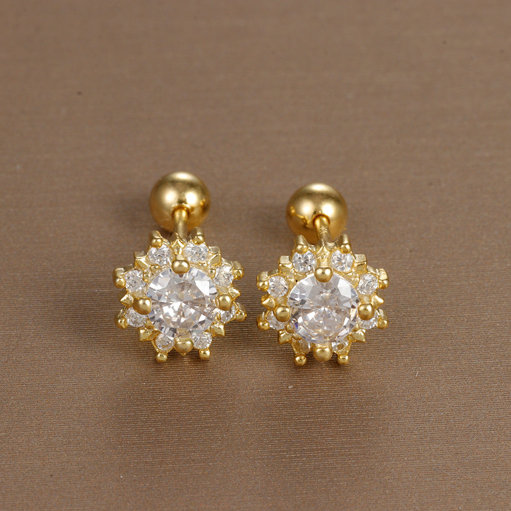 1 Pair Ig Style Simple Style Oval Flower Plating Inlay Copper Zircon Ear Studs