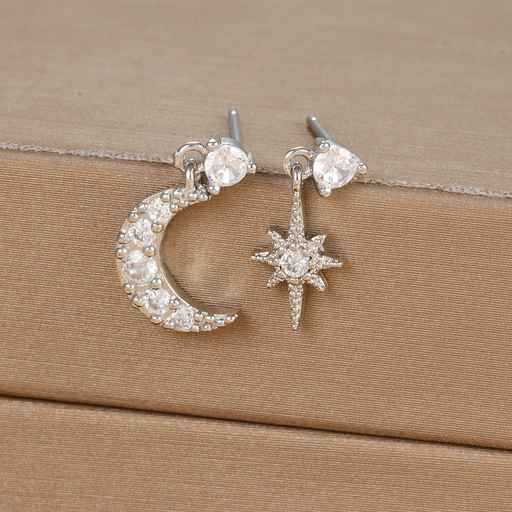 1 Pair Ig Style Star Moon Asymmetrical Plating Inlay Copper Zircon 18k Gold Plated Drop Earrings