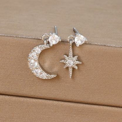 1 Pair Ig Style Star Moon Asymmetrical Plating Inlay Copper Zircon 18k Gold Plated Drop Earrings