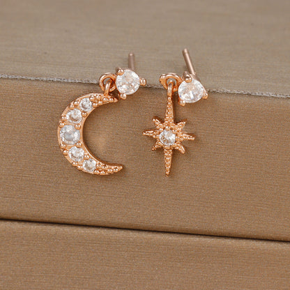 1 Pair Ig Style Star Moon Asymmetrical Plating Inlay Copper Zircon 18k Gold Plated Drop Earrings