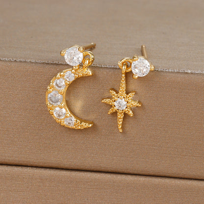 1 Pair Ig Style Star Moon Asymmetrical Plating Inlay Copper Zircon 18k Gold Plated Drop Earrings