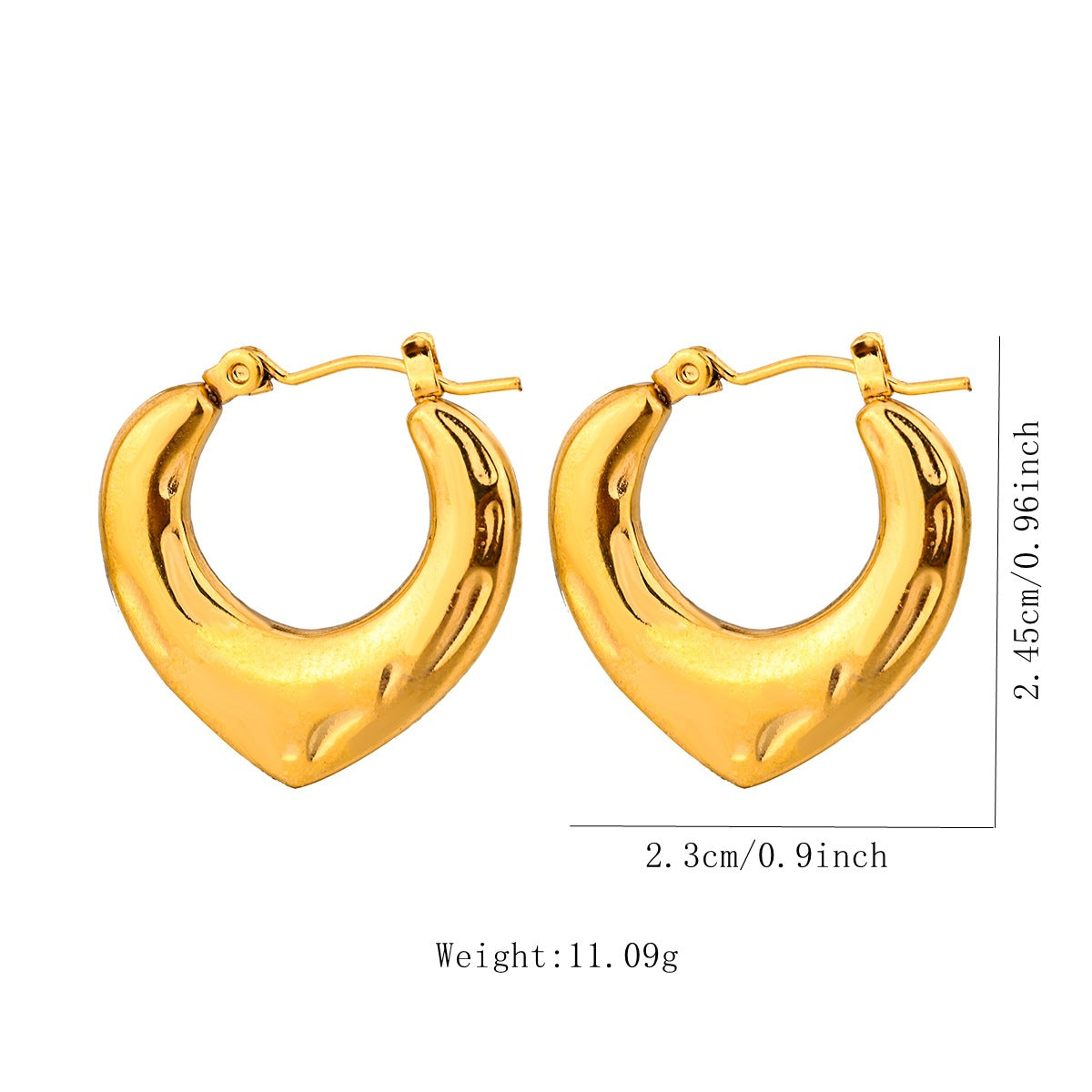 1 Pair Vintage Style U Shape Geometric Heart Shape Plating Stainless Steel Hoop Earrings