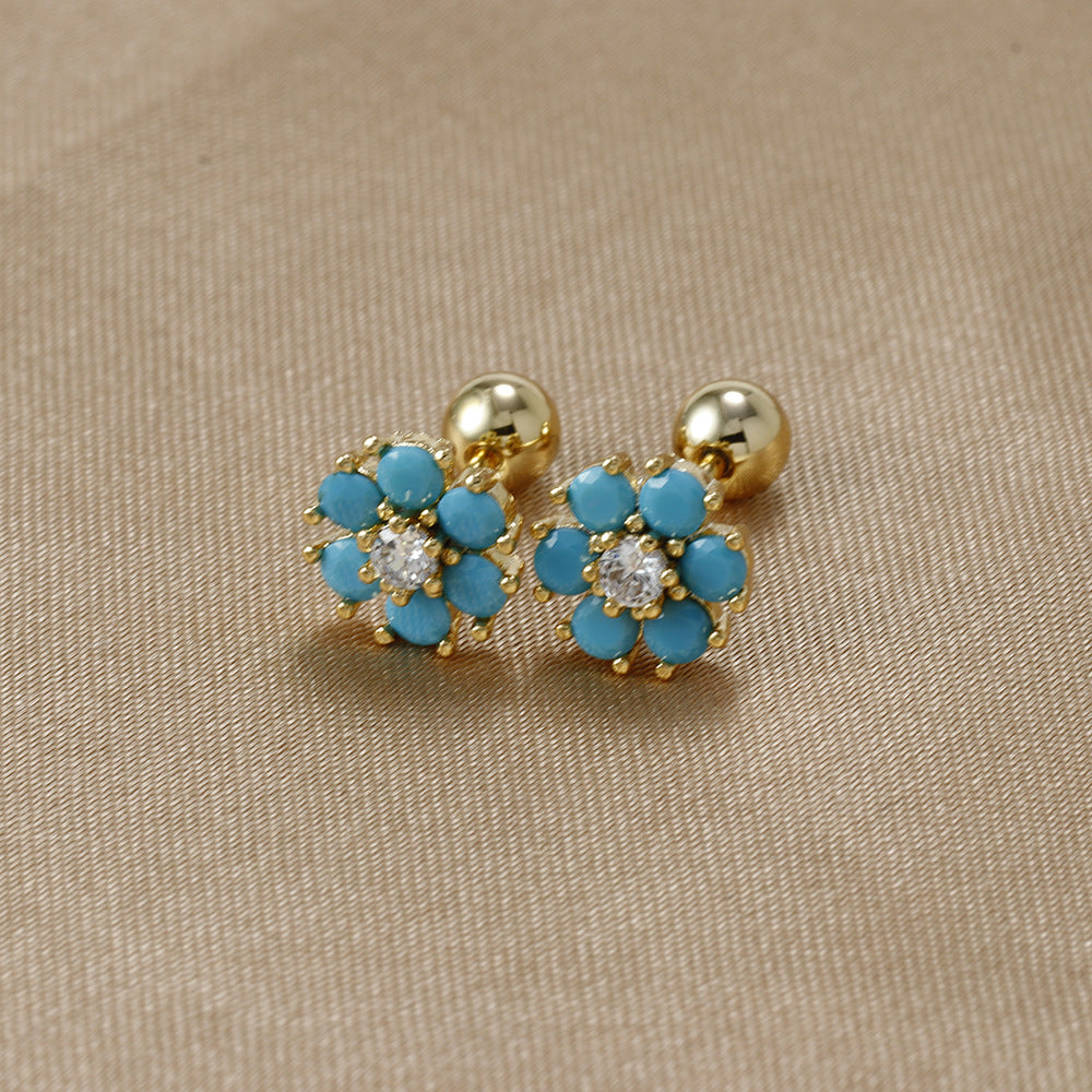 1 Pair Sweet Flower Plating Inlay Stainless Steel Zircon Ear Studs