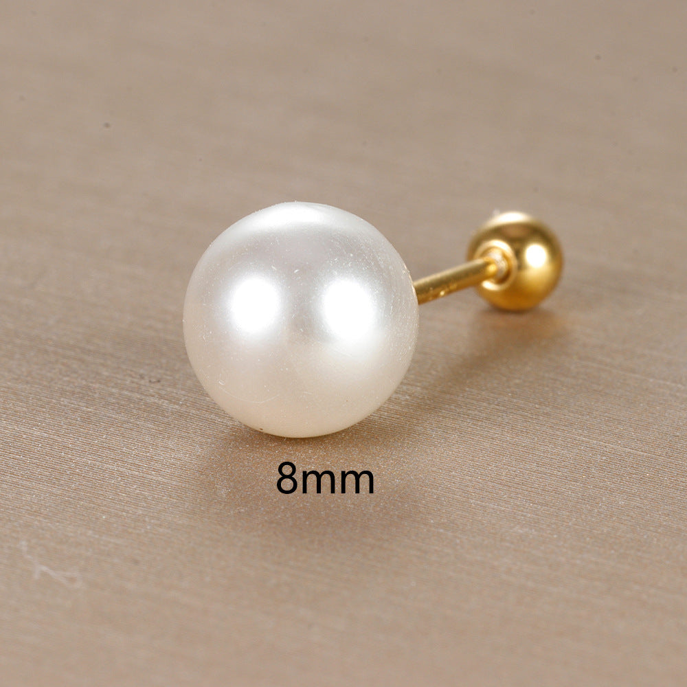 1 Piece Simple Style Round Plating Inlay Copper Pearl 18k Gold Plated Ear Studs