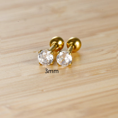 1 Pair Simple Style Round Plating Inlay Stainless Steel Zircon Ear Studs