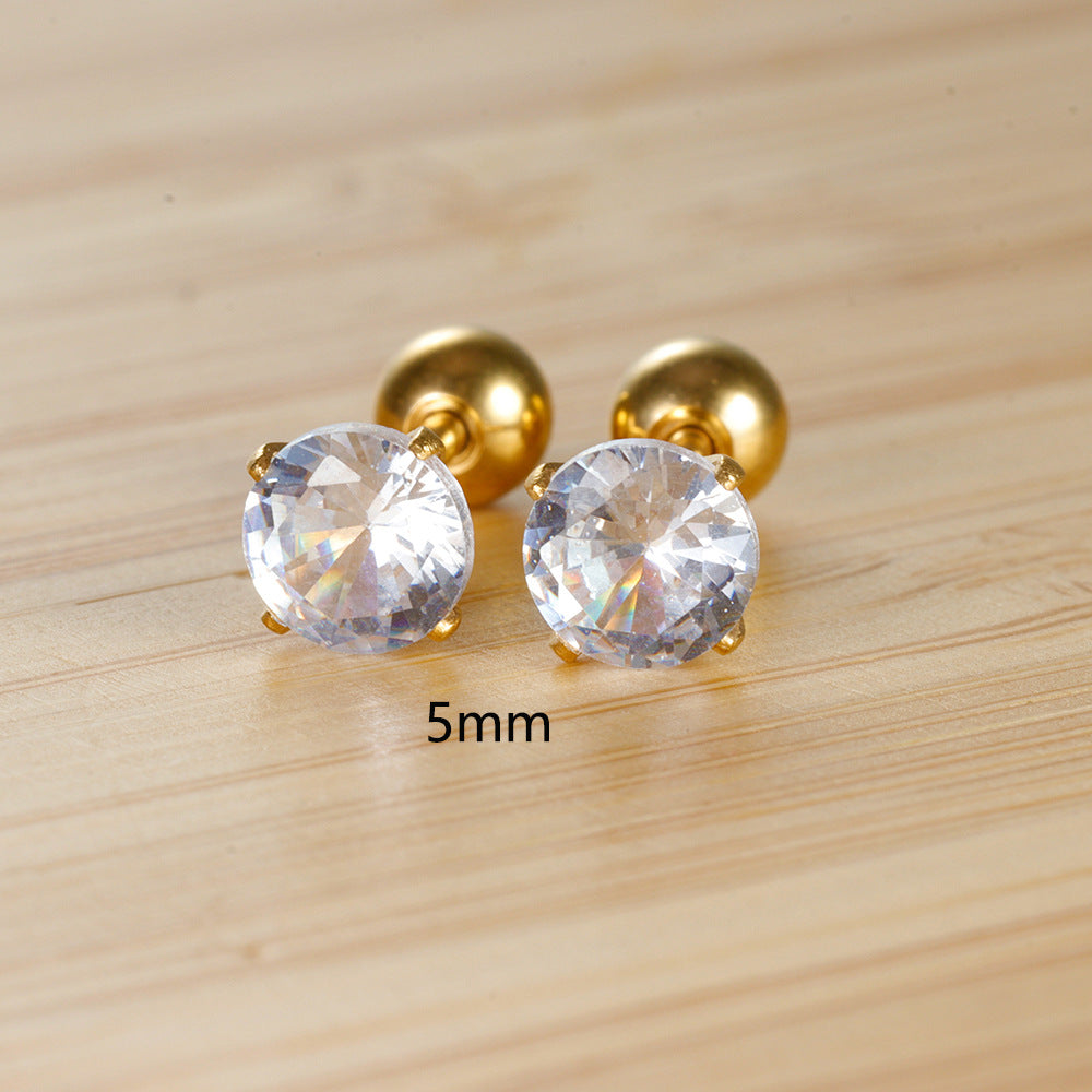 1 Pair Simple Style Round Plating Inlay Stainless Steel Zircon Ear Studs