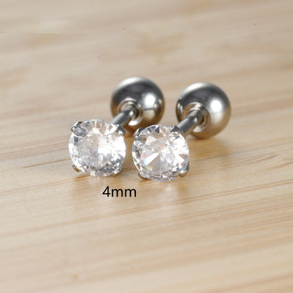 1 Pair Simple Style Round Plating Inlay Stainless Steel Zircon Ear Studs