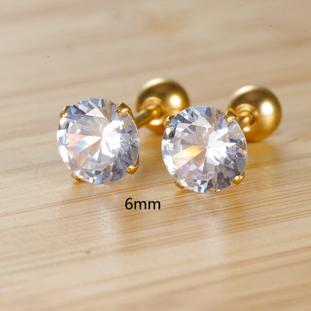 1 Pair Simple Style Round Plating Inlay Stainless Steel Zircon Ear Studs