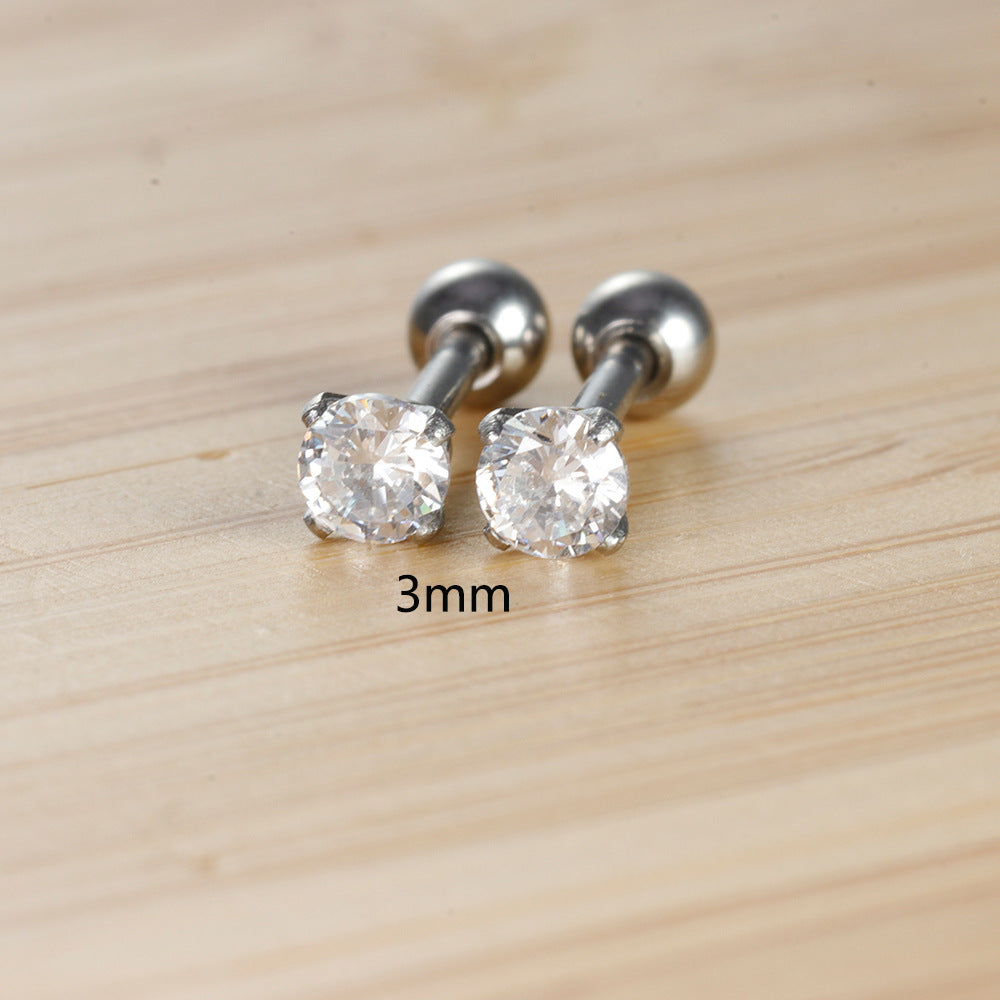 1 Pair Simple Style Round Plating Inlay Stainless Steel Zircon Ear Studs