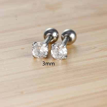 1 Pair Simple Style Round Plating Inlay Stainless Steel Zircon Ear Studs