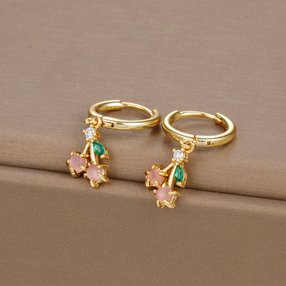 1 Pair Ig Style Shiny Fruit Inlay Copper Zircon Drop Earrings